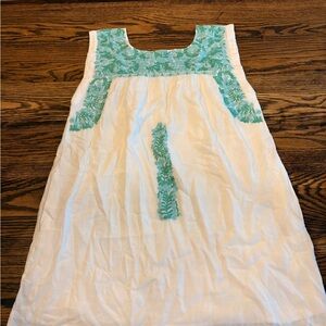 Elegant White and Green Embroidered Dress